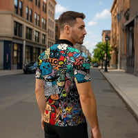 Happy Doodle Monsters Sticker Bomb Zipper Polo Shirt Funny Graffiti Style Cartoon