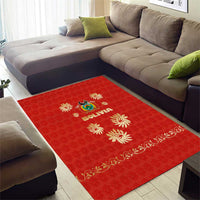 Bolivia National Emblem Area Rug with Floral Pattern and Red Folk Design