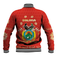 Bolivia National Emblem Baseball Jacket with Floral Pattern and Red Folk Design