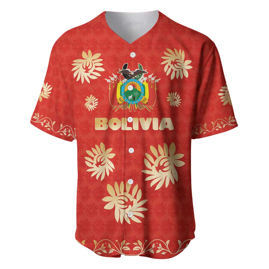 Bolivia National Emblem Baseball Jersey with Floral Pattern and Red Folk Design