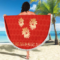 Bolivia National Emblem Beach Blanket with Floral Pattern and Red Folk Design