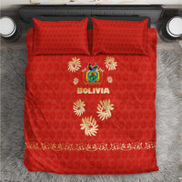 Bolivia National Emblem Bedding Set with Floral Pattern and Red Folk Design