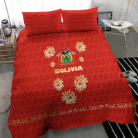 Bolivia National Emblem Bedding Set with Floral Pattern and Red Folk Design