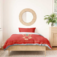 Bolivia National Emblem Bedding Set with Floral Pattern and Red Folk Design