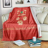 Bolivia National Emblem Blanket with Floral Pattern and Red Folk Design