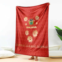 Bolivia National Emblem Blanket with Floral Pattern and Red Folk Design