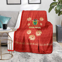 Bolivia National Emblem Blanket with Floral Pattern and Red Folk Design