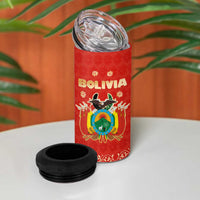 Bolivia National Emblem 4 in 1 Can Cooler Tumbler with Floral Pattern and Red Folk Design