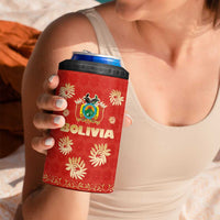Bolivia National Emblem 4 in 1 Can Cooler Tumbler with Floral Pattern and Red Folk Design