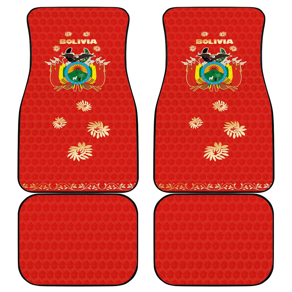 Bolivia National Emblem Car Mats with Floral Pattern and Red Folk Design