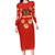 Bolivia National Emblem Family Matching Long Sleeve Bodycon Dress and Hawaiian Shirt with Floral Pattern and Red Folk Design