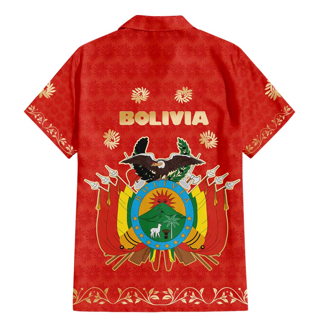 Bolivia National Emblem Family Matching Mermaid Dress and Hawaiian Shirt with Floral Pattern and Red Folk Design