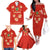 Bolivia National Emblem Family Matching Off The Shoulder Long Sleeve Dress and Hawaiian Shirt with Floral Pattern and Red Folk Design