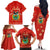 Bolivia National Emblem Family Matching Off The Shoulder Long Sleeve Dress and Hawaiian Shirt with Floral Pattern and Red Folk Design