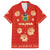 Bolivia National Emblem Family Matching Off The Shoulder Long Sleeve Dress and Hawaiian Shirt with Floral Pattern and Red Folk Design