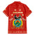 Bolivia National Emblem Family Matching Off The Shoulder Long Sleeve Dress and Hawaiian Shirt with Floral Pattern and Red Folk Design