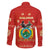 Bolivia National Emblem Family Matching Off The Shoulder Long Sleeve Dress and Hawaiian Shirt with Floral Pattern and Red Folk Design
