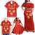 Bolivia National Emblem Family Matching Off Shoulder Maxi Dress and Hawaiian Shirt with Floral Pattern and Red Folk Design