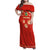 Bolivia National Emblem Family Matching Off Shoulder Maxi Dress and Hawaiian Shirt with Floral Pattern and Red Folk Design