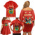 Bolivia National Emblem Family Matching Off Shoulder Short Dress and Hawaiian Shirt with Floral Pattern and Red Folk Design