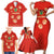 Bolivia National Emblem Family Matching Short Sleeve Bodycon Dress and Hawaiian Shirt with Floral Pattern and Red Folk Design