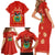 Bolivia National Emblem Family Matching Short Sleeve Bodycon Dress and Hawaiian Shirt with Floral Pattern and Red Folk Design