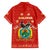 Bolivia National Emblem Family Matching Short Sleeve Bodycon Dress and Hawaiian Shirt with Floral Pattern and Red Folk Design