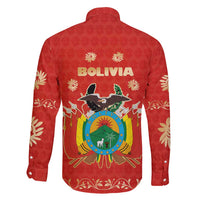 Bolivia National Emblem Family Matching Short Sleeve Bodycon Dress and Hawaiian Shirt with Floral Pattern and Red Folk Design