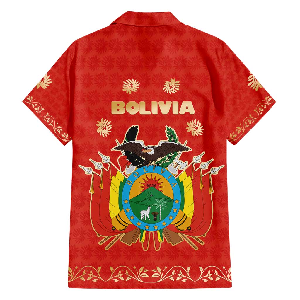 Bolivia National Emblem Hawaiian Shirt with Floral Pattern and Red Folk Design