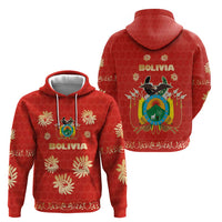 Bolivia National Emblem Hoodie with Floral Pattern and Red Folk Design