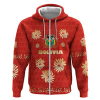 Bolivia National Emblem Hoodie with Floral Pattern and Red Folk Design
