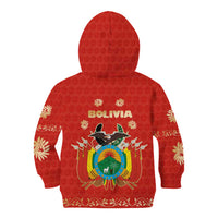 Bolivia National Emblem Kid Hoodie with Floral Pattern and Red Folk Design
