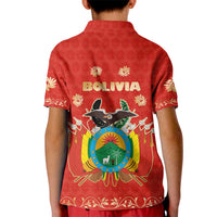 Bolivia National Emblem Kid Polo Shirt with Floral Pattern and Red Folk Design