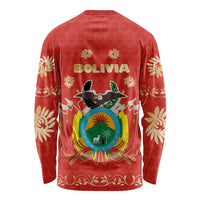 Bolivia National Emblem Long Sleeve Shirt with Floral Pattern and Red Folk Design