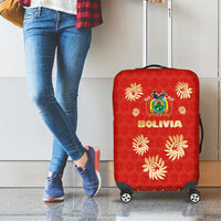 Bolivia National Emblem Luggage Cover with Floral Pattern and Red Folk Design