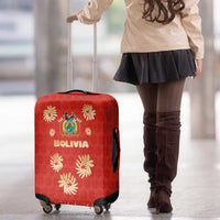 Bolivia National Emblem Luggage Cover with Floral Pattern and Red Folk Design