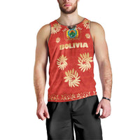 Bolivia National Emblem Men Tank Top with Floral Pattern and Red Folk Design