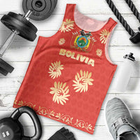 Bolivia National Emblem Men Tank Top with Floral Pattern and Red Folk Design