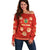 Bolivia National Emblem Off Shoulder Sweater with Floral Pattern and Red Folk Design