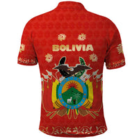 Bolivia National Emblem Polo Shirt with Floral Pattern and Red Folk Design