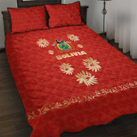 Bolivia National Emblem Quilt Bed Set with Floral Pattern and Red Folk Design