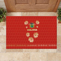 Bolivia National Emblem Rubber Doormat with Floral Pattern and Red Folk Design