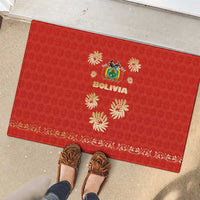 Bolivia National Emblem Rubber Doormat with Floral Pattern and Red Folk Design