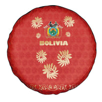 Bolivia National Emblem Spare Tire Cover with Floral Pattern and Red Folk Design