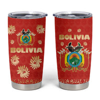 Bolivia National Emblem Tumbler Cup with Floral Pattern and Red Folk Design