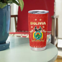 Bolivia National Emblem Tumbler Cup with Floral Pattern and Red Folk Design