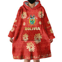 Bolivia National Emblem Wearable Blanket Hoodie with Floral Pattern and Red Folk Design