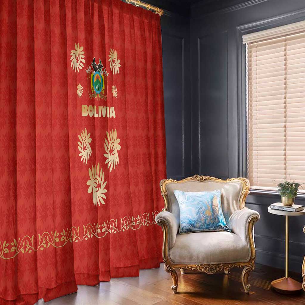 Bolivia National Emblem Window Curtain with Floral Pattern and Red Folk Design