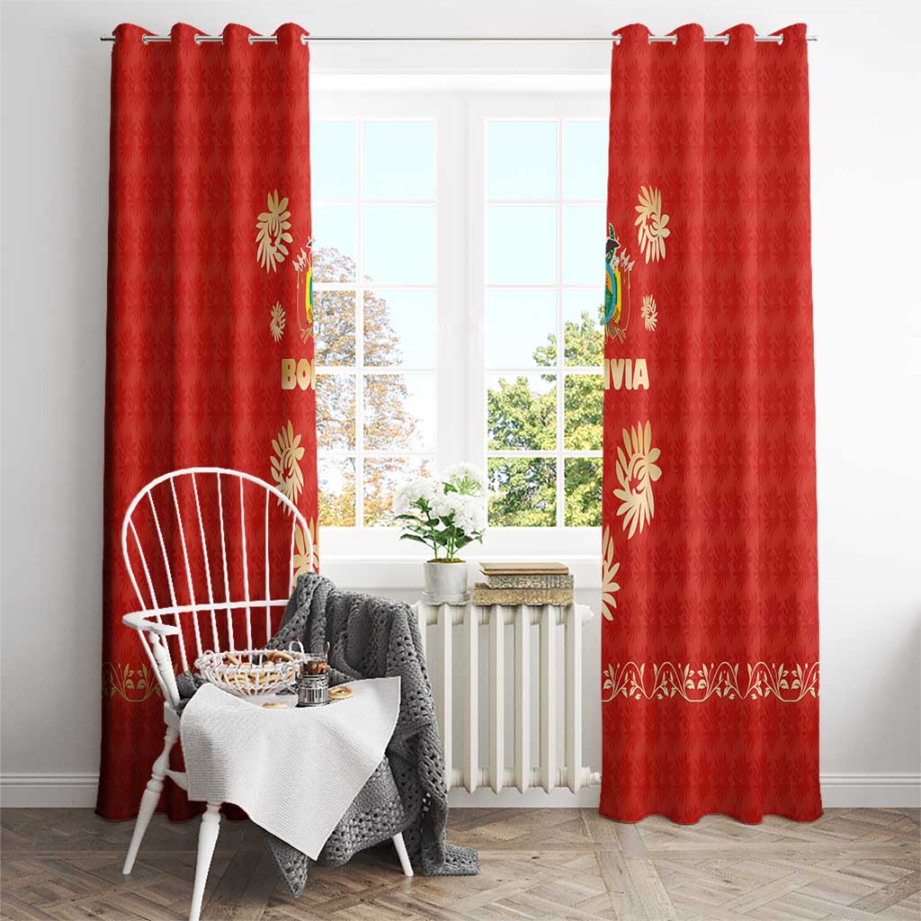 Bolivia National Emblem Window Curtain with Floral Pattern and Red Folk Design