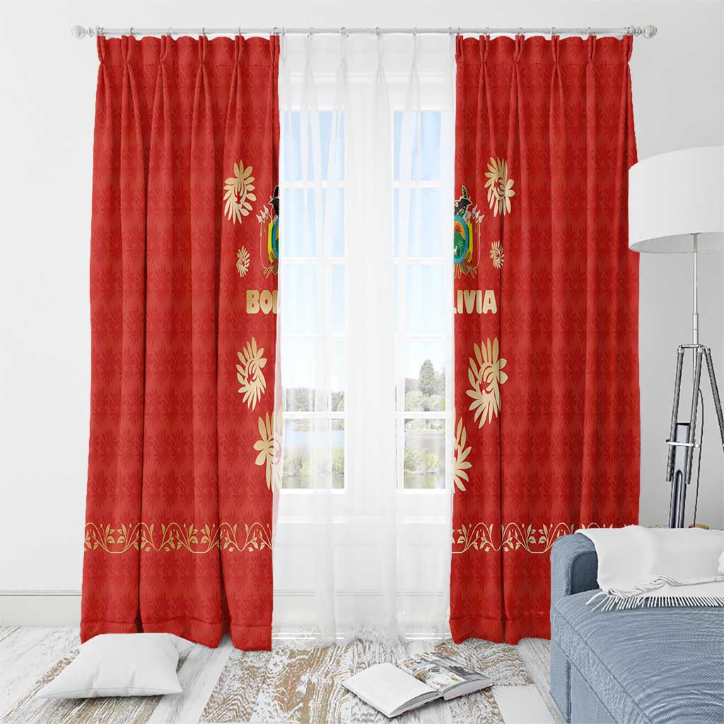 Bolivia National Emblem Window Curtain with Floral Pattern and Red Folk Design